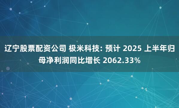 辽宁股票配资公司 极米科技: 预计 2025 上半年归母净利润同比增长 2062.33%